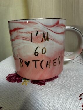 60th birthday coffee mug cup pink marble Hendson Funny gift